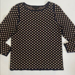 Ann Taylor Sweater XS Navy Crean Diamond Pattern Knit Women 3/4 Sleeve